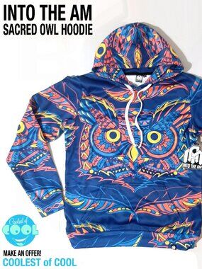 INTO THE AM  neon owl 3D all over print hoodie EDM event rave DJ sweatshirt NWT